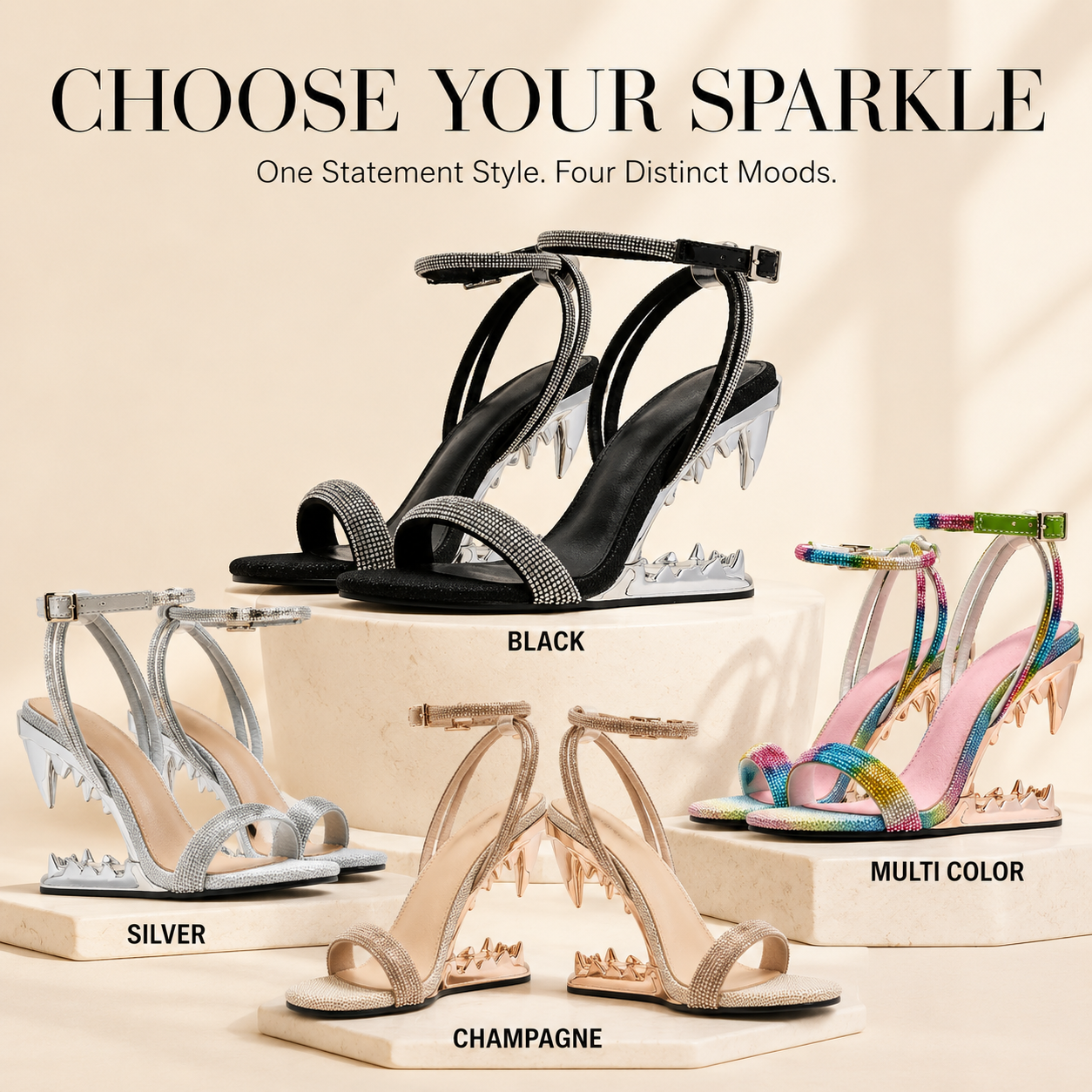 Women’s Rhinestone Shark Wedge Heel Sandals Fashion Platform Shoes
