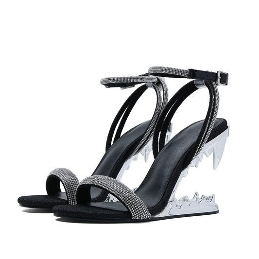 Women’s Rhinestone Shark Wedge Heel Sandals Fashion Platform Shoes