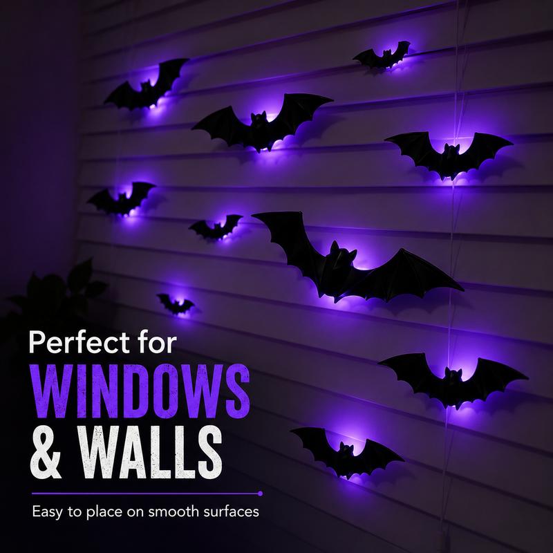 3D Bat Light LED Decorations, 12pcs/24pcs Halloween Spooky Ornaments